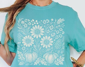 Comfort Colors® Boho Fall Floral Shirt, Retro Fall Tshirt, Autumn Vibes Shirt, Pumpkin Season Graphic Tee, Vintage Fall Pumpkin T-shirt