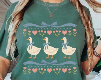 Comfort Colors® Vintage 80s Goose Shirt, Funny Blue Ribbon Goose Tee, Retro Goose Graphic Shirt, Cute Farm Animal Tee, Cottagecore Gift Tee