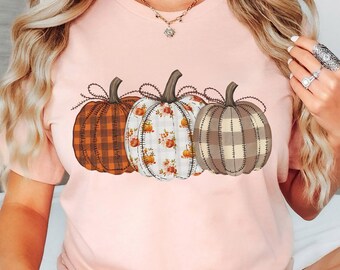 Fall Pumpkin T-Shirt, Autumn Fall Shirt, Thanksgiving Shirt, Pumpkins Shirt, Checkered Pumpkin Shirt, Cute Fall Shirt, Gift For Halloween