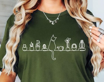 Cats and Plants Shirt, Plant lady, Plant lover, Gardener Shirt, Shirts for Cat Lover, succulent plants shirt, plant lover gift shirt Cat Tee