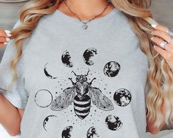 Mystical Moon Bee Shirt, Mystical Bee Shirt, Moon Phases Bee Shirt, Crescent Moon Full Moon Shirt, Moon Phases Bee Shirt,Bee Shirt,Bee Lover