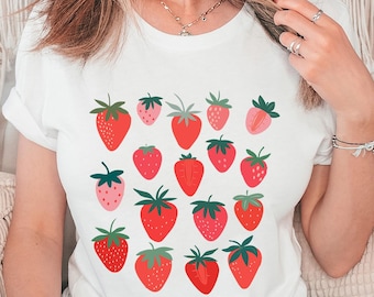 Strawberry Shirt, Strawberry Clothes ,Strawberry Tee, Garden Shirt ,Aesthetic Clothing, Cottagecore Clothes,Botanical Shirt,Strawberry Print