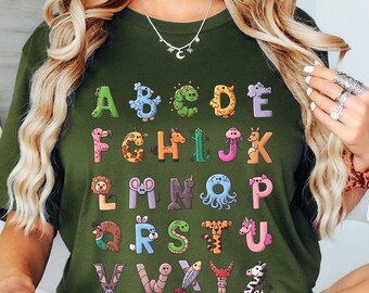 Alphabet Shirt, ABC Shirt, Animals Alphabet T-Shirt, Kindergarten Teacher Shirt, Alphabet Shirt for Teachers, Teacher Shirt, Kids Shirt