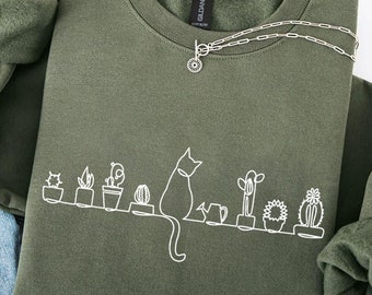 Cats And Plants Sweatshirt, Plant Lady Hoodie, Plants Sweatshirt, Gardening Sweatshirt, Succulents And Cat Hoodie, Cats and Plants Hoodie