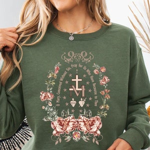 Miraculous Medal Sweatshirt, Virgin Mary Shirt, Marian Cross T-Shirt, Holiday Gifts Idea,Catholic Gifts for Women,Marian Catholic Sweatshirt