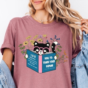 Floral Cat Shirt, Cat Lover T-shirt, Cat Book Shirt, Cat Lover Gift, Gift for Her, Cat Mom Shirt Gift, Cute Cat Shirts, Cute Book Cat Tshirt