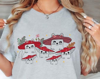 Mushroom Cat T-shirt, Goblincore Shirt, Cottage Core Shirt, Mushroom Lover Tshirt, Gift For Cat Lovers, Countrycore,Mushroom Shirt,Cat Lover