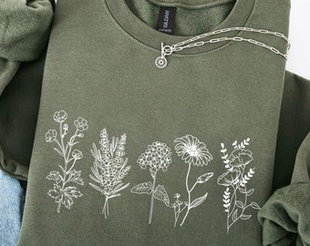 Wildflowers Sweatshirt, Flower Crewneck Sweatshirt, Floral Sweatshirt For Women, Flower Lover Sweatshirt, Flowers Hoodie, Women Gift