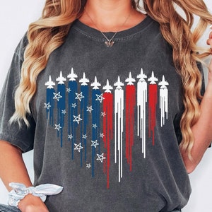 Comfort Colors® Red White Blue Air Force Flyover Men&#39;s T-shirt, Air Force Shirt, Airplane Show Shirt, Independence Day Shirt,4th Of July Tee