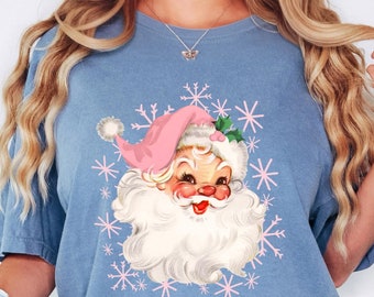 Comfort Colors® Christmas Pink Santa Shirt, Retro Santa Shirt, Gift For Christmas, Retro Christmas Shirts, Christmas Shirt For Women, Santa