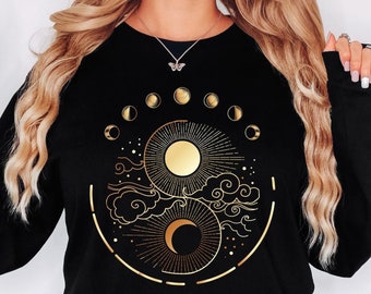 Mystic Moon And Sun Sweatshirt, Mystical Moon Phase Sweatshirt, Moon Phase T-Shirt, Boho Vintage Moon Shirt, Celestial Moon Shirt, Spiritual