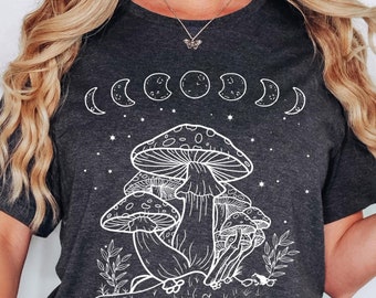 Mushroom Shirt, Moon Phases And Mushrooms T-shirt ,Magical Celestial Fungi Shirt ,Goblincore Aesthetic , Cottagecore Mushroom, Mystic Moon