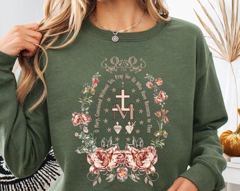 Miraculous Medal Sweatshirt, Virgin Mary Shirt, Marian Cross T-Shirt, Holiday Gifts Idea,Catholic Gifts for Women,Marian Catholic Sweatshirt