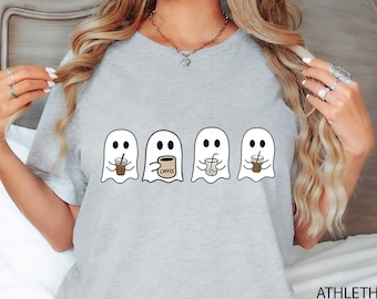 Iced Coffee Halloween Crew, Aesthetic Crewneck, Halloween Sweatshirt, Embroidered Halloween, Coffee Lovers, Little Ghost Coffee, Ghost Shirt