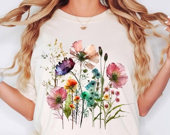 Boho Cottagecore Tshirt, Wildflowers T shirt, Vintage Pressed Flowers Shirt, Botanical Floral Tee, Gift for Gardener, Floral Sweatshirt