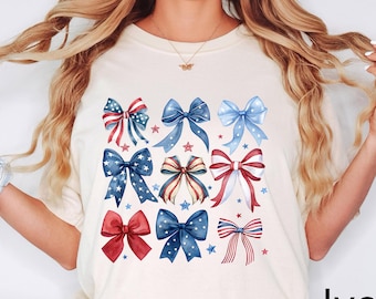 Comfort Colors® USA Bow Shirt, Coquette America Bow Shirt for July 4th, Memorial Day Shirt, USA Shirts, Patriotic Bow Shirts, Election Shirt
