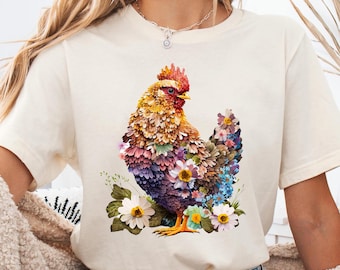 Wildflower Chicken Shirt, Cottagecore Shirt, Ladies Chicken Lover Shirt, Chicken mom Tee, Mothers Day Gift T-shirt, Farmer Gift, Floral Tee