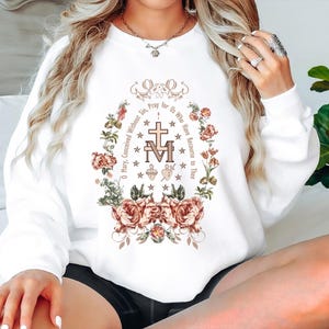 Miraculous Medal Sweatshirt, Virgin Mary Shirt, Marian Cross T-Shirt, Holiday Gifts Idea,Catholic Gifts for Women,Marian Catholic Sweatshirt image 7