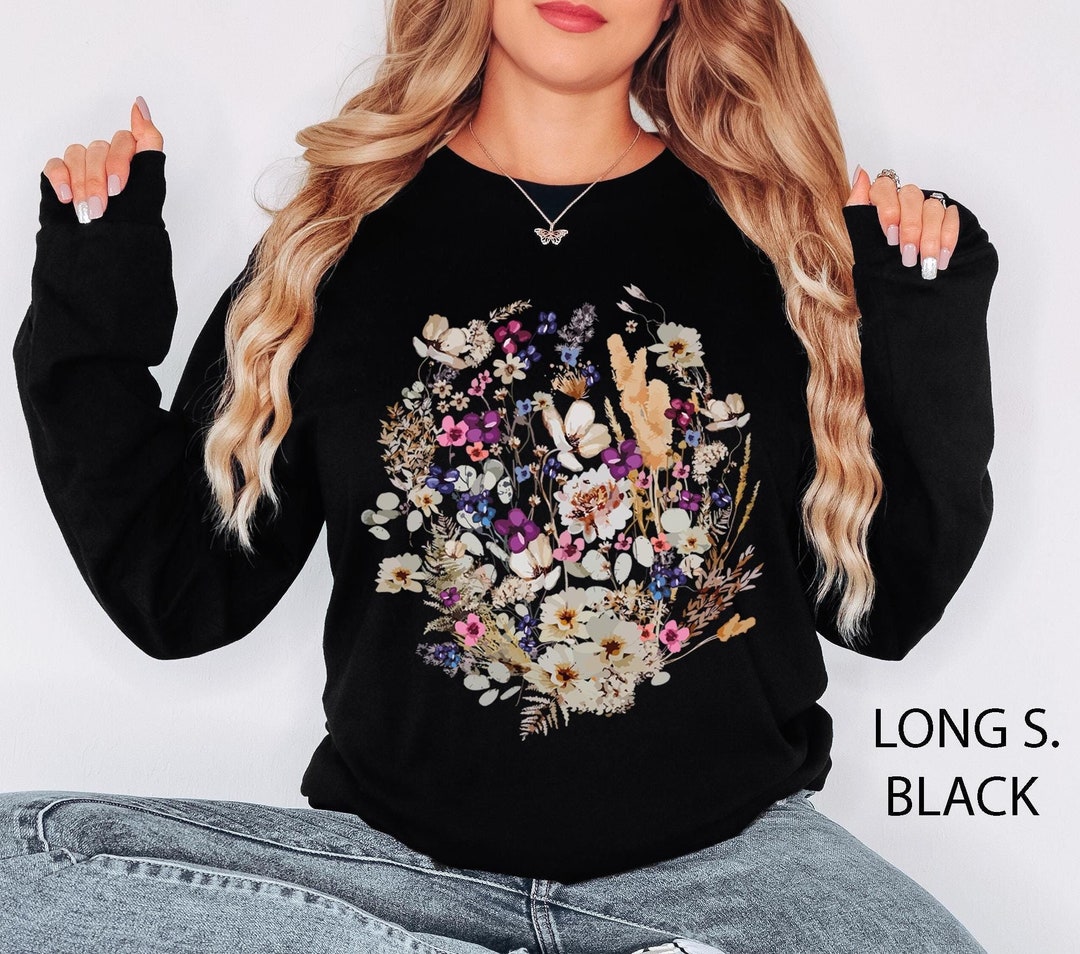 Pressed Flowers Sweatshirt, Boho Wildflowers, Cottagecore Shirt ...