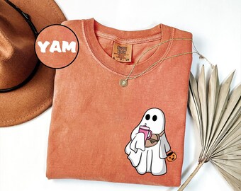 Comfort Colors® Сute Ghost Coffee Shirt, Сute Little Ghost Iced Coffee t-shirt, Boo Ghost Shirt, Ghost Coffee Shirt, Halloween Coffee Lovers