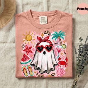 Comfort Colors® Spooky Summer Ghost Shirt, Beach Summerween Tee, Coquette Coastal Goth Top, Cute Retro Halloween Beachwear bild 2