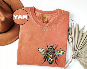 Comfort Colors® Bee Wildflower Shirt, Bee Shirt, Nature Shirt, Summer Tee, Cute Bee Tee, Bee Botanical Shirt, Honeybee Shirt, Beekeeper Gift