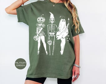 Spooky Girl Squad Shirt, Skeleton Ghost Pumpkin T Shirt, Witchy Fall Shirt, Retro Halloween Sweatshirt, Halloween Gift, Girly Halloween Tee