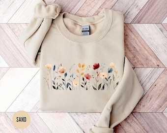 Wildflowers Sweatshirt, Flower Crewneck Sweatshirt, Floral Sweatshirt For Women, Flower Lover Sweatshirt, Flowers Hoodie, Women Gift