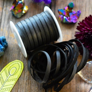 Black: 5mm Deer Suede Lace, Leather Strap for Jewelry & Crafts, 5 Feet or Full Spool