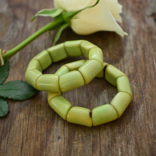 River Beads: Green Tea, Tagua Nut Bracelet / Tagua Nut Jewelry, Eco-Friendly Jewelry, Vegetable Ivory, Eco-friendly Jewelry, Gifts