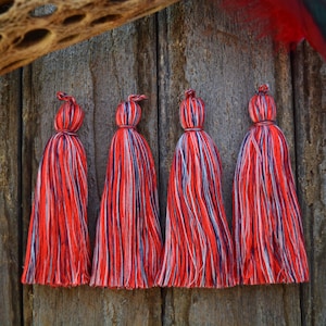 Red, Black & White, 4&quot; Super Luxe Large Cotton Tassel with Braided Loop, 2 pcs, Handmade Jewelry Tassels, Designer Tassels, Home Decor