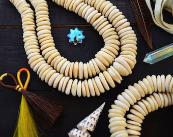 Natural Ivory White, Graduated Camel Bone Beads, Necklace 85-90 pieces, Assorted Sizes, Made in Nigeria  / African Beads, Jewelry Making