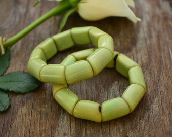 River Beads: Green Tea, Tagua Nut Bracelet / Tagua Nut Jewelry, Eco-Friendly Jewelry, Vegetable Ivory, Eco-friendly Jewelry, Gifts