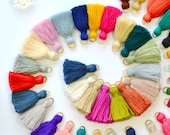 Tassels 2 Tassels x 1.5 quot Mini Cotton Jewelry Making Tassel with Brass Ring, Tassels for Malas, Earring Tassels, Pick your colors Supplies