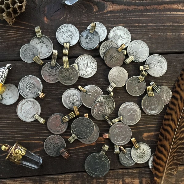 Vintage Kuchi Coins, Mixed Size Coin Charms, 20 Coins / Jewelry Making, Belly Dancing, Tribal Pendants, Nomadic, Gypsy, Boho Decor