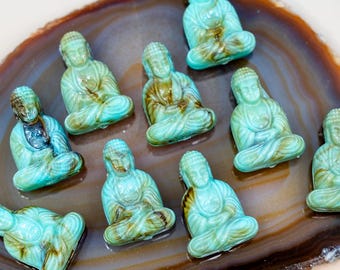 Lagoon Driftwood Blue German Resin Buddha Pendant: Spiritual Jewelry Charm, 1 Pendant