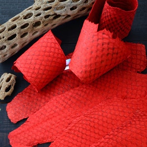 Scarlet Red, Tilapia Fish Leather Skin, Suede Finish, 1 piece / Fish Skin Leather, Real Fish Leather, Eco-Friendly Leather, Sewing, Supplies