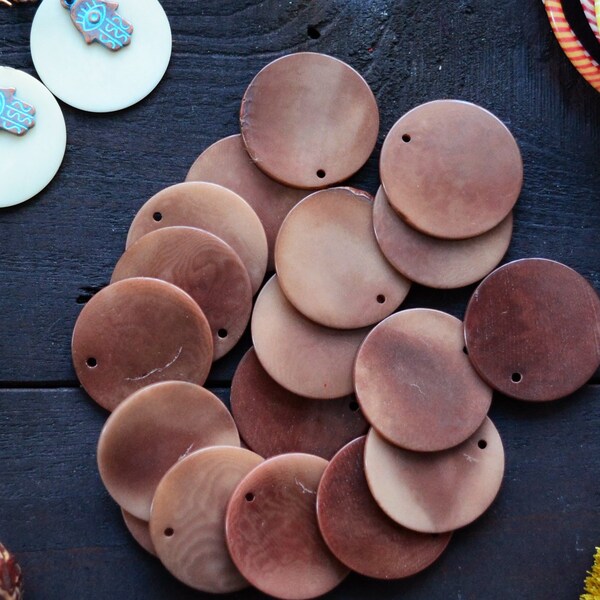 Chocolate Brown Tagua Slices, 30mm Tagua Coins x 2 slices / Vegetable Ivory, Eco-Friendly, Tagua Thin Slices, Jewelry Making Supplies