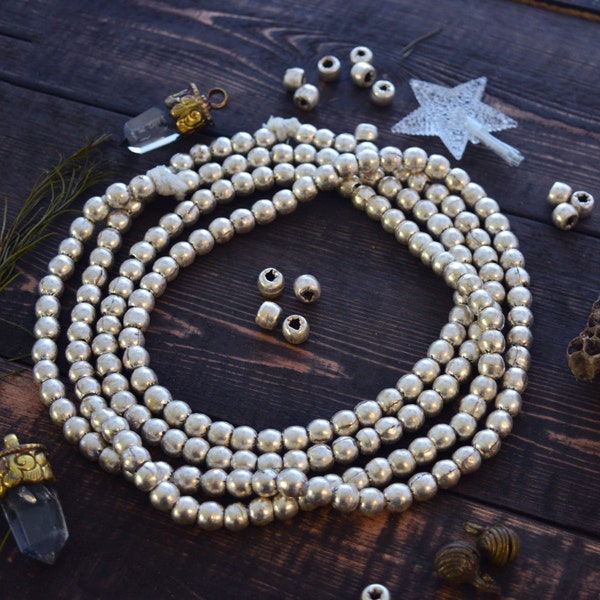 8mm Round White Metal Beads from Africa, 10 beads, Handmade in Ethiopia, Metal Spacer Beads, Authentic Beads from Africa / Tribal Supplies