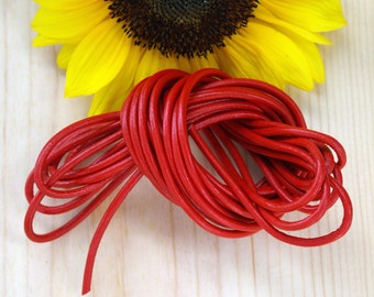 Red: 3mm Round Leather Cord, 15 feet bundle, Indian Leather, Supple Genuine Leather, Leather Cording / Jewelry Making Supplies