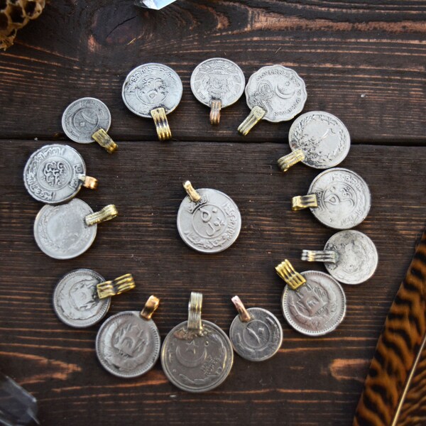 Vintage Kuchi Coins, Mixed Size Coin Charms, 10 Coins / Jewelry Making, Belly Dancing, Tribal Pendants, Nomadic, Gypsy, Boho Decor