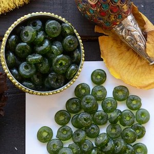 Olive Green: 10 pcs Ghana Krobo Saucer Glass Beads, 10x2.5mm /  Sand Casted Glass Donut Beads, African Rondelle Spacer Beads, Glass Saucers