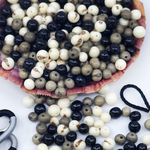 Black Pearl Mix: White, Black, Gray Real Acai Beads from South America, 6-10mm | 100 beads | Eco-Friendly, Natural Seeds, DIY Jewelry Supply
