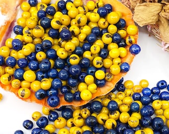 The Peace Mix: Blue and Yellow Real Acai Beads from South America, 100 beads, 8-10mm / Eco-Friendly Natural Seeds, DIY Jewelry Supplies