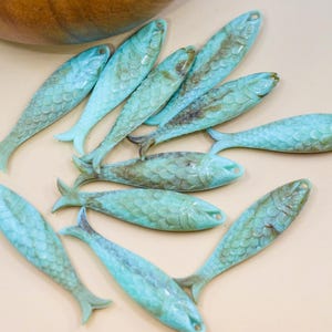 Seafoam Blue Resin Fish Charm: German Pendant, Ocean Jewelry Supply
