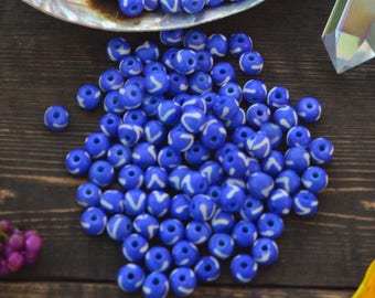 Royal Blue V Style, 7x8mm Round Bone Beads, 15 beads / Beads for Malas, Macrame, Yoga Jewelry, Bohemian and Tribal, Jewelry Supply