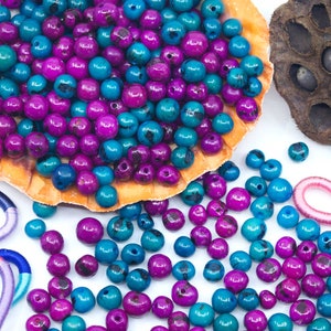 Celestial Mix: Blue, Purple Real Acai Beads from South America, 6-10mm | 100 beads | Eco-Friendly Beads, Natural Seeds, DIY Jewelry Supplies