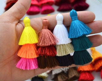 Tiered Tassels: 2 Tassels x 3 Layers Multi Color Silky Luxe Jewelry Making Tassel, Earring Tassels, Pick your colors / Handmade Supplies