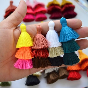 Tiered Tassels: 2 Tassels x 3 Layers Multi Color Silky Luxe Jewelry Making Tassel, Earring Tassels, Pick your colors / Handmade Supplies