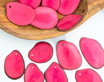 Hot Pink: Tagua Potato Chips, Tagua Slices, 3 pieces, Assorted Tagua Beads, Eco Friendly Beads, Vegetable Ivory, Jewelry Making Supplies